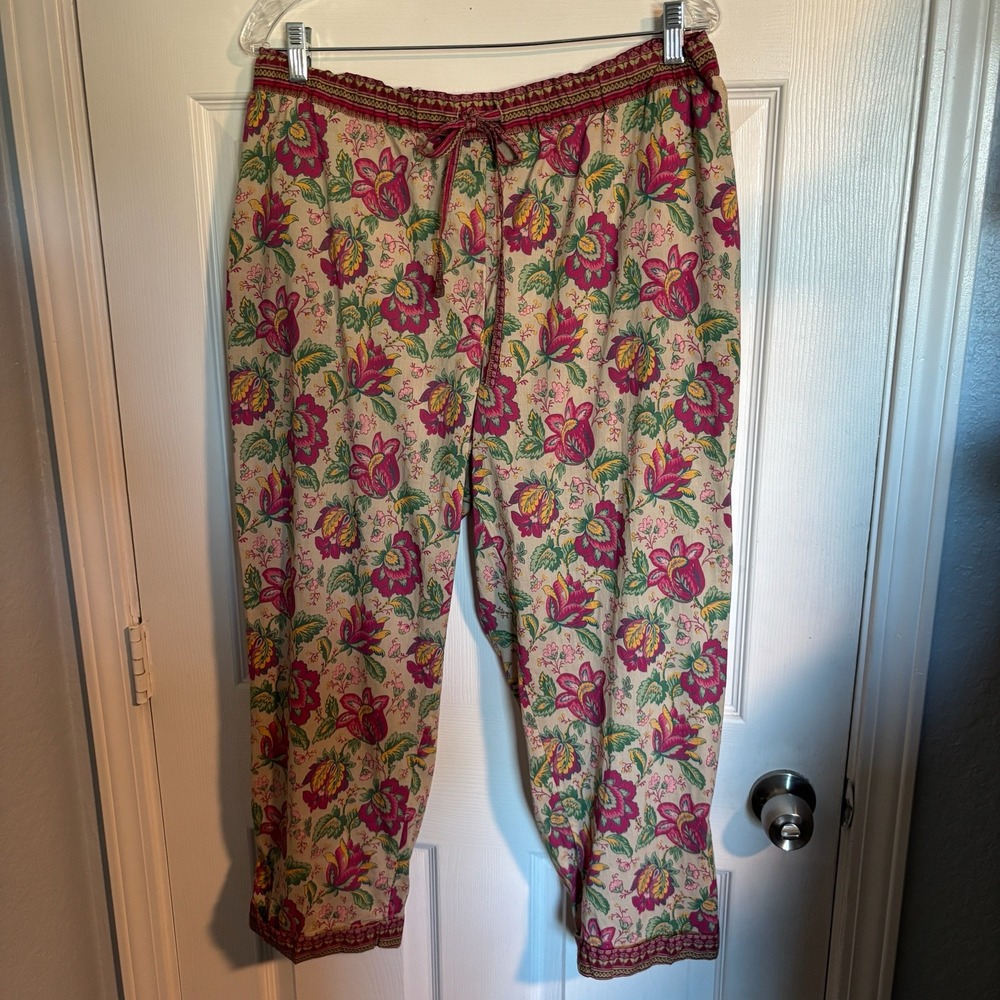 Sundance 100% Cotton Boho Cottage Whimsigoth  Floral Print Drawstring Pants XL - Picture 10 of 15